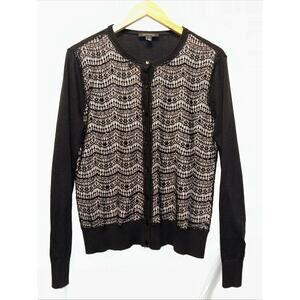 Ann Taylor Women’s Large Cardigan Sweater Lace Overlay Sequins Career Maximalist